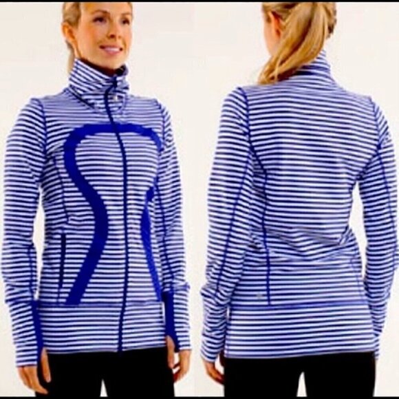 lululemon athletica Jackets & Blazers - EUC - Lululemon In Stride Jacket in Pigment Blue and White Luon Stripe - Size 2